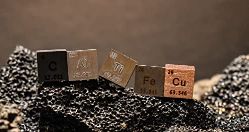 Image of Element 10mm Cube Set 5 PCS - Titanium Copper Aluminum Iron Carbon - with Display (95.0-99.95 Purity Ti Cu Al Fe C)