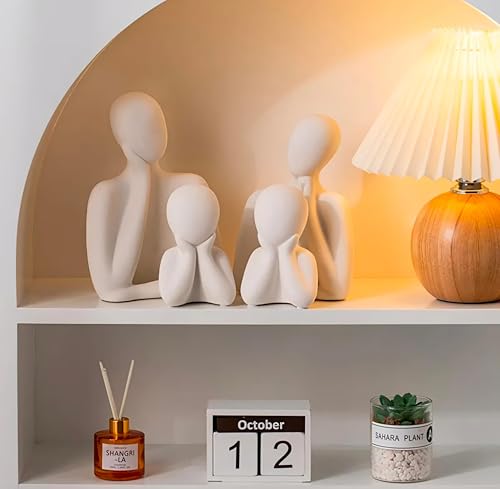 MAXXINN Couple Family Statue Ceramic Thinker Sculpture Home Decor Items for Living Room Show Piece Table Top Artifact Best for Gifting and Decor (White Set of 4)