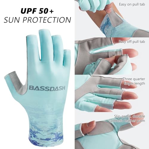 Image of Bassdash ALTIMATE UPF 50+ Women's Fishing Gloves UV Sun Protection Fingerless Gloves for Kayaking Paddling Hiking Cycling Driving Shooting Training