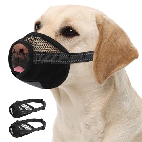 PAWsay 2 Pack Dog Muzzle, Soft Dog Muzzle for Large Sized Dogs Anti Biting Barking Chewing Grooming, Air Mesh Breathable Dogs Mouth Guard Drinkable Adjustable Pet Muzzles, Black L