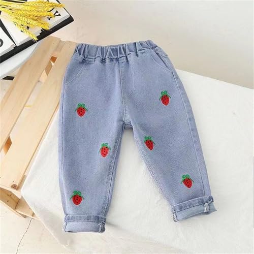 Kids Girls Baggy Jeans Elastic Waist Heart Print Wash Denim Pants 𝗥aw 𝗛em Straight Leg Trousers with Pocket3