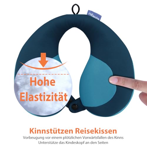 INFANZIA Kinder Nackenkissen Kinnstützendes Reisekissen, Verhindert des Vorwärtsfallens des Kopfes, U-förmiges Nackenkissen für Auto, Flugzeug oder Zug, Geschenke für Kinder, Blau