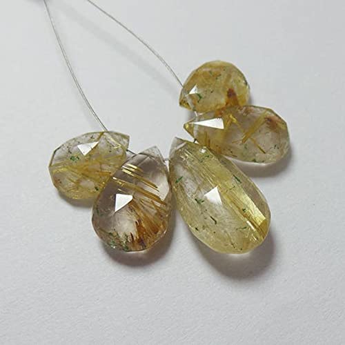 Quartz rutile dore naturel perle poire facettee pierre fine creation collier