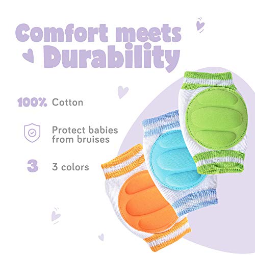 Baby Knee Pads for Crawling (3 Pairs) - Adjustable Breathable Waterproof Safety Protector for Babies, Toddlers, Infants, Boys, Girls, Kids