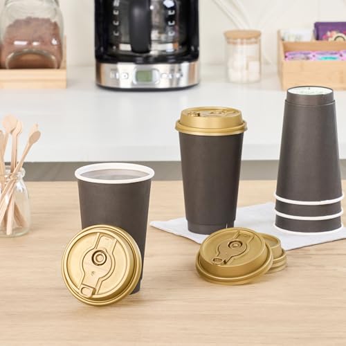 Restaurantware LIDS ONLY: Restpresso Lids For 8 12 16 and 20-OZ Paper Coffee Cups 25 Double Plug Disposable Paper Cup Lids - Straw Slot Spout Gold Plastic Hot Cup Lids Cups Sold Separately by Restaurantware - Used condition - Image 3