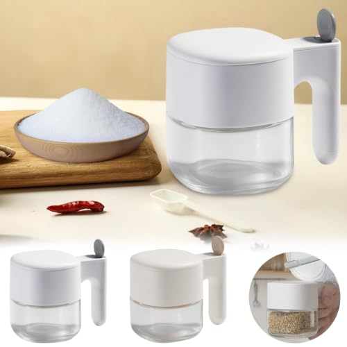 Glass Seasoning Container with Airtight Seal and Integrated Spoon, 5 x 5 In Leak Proof Automatic Lid Glass Jar,Seasoning Dispenser Compact Storage Glass Jar for Kitchen Home Cooking (beige) - image 4