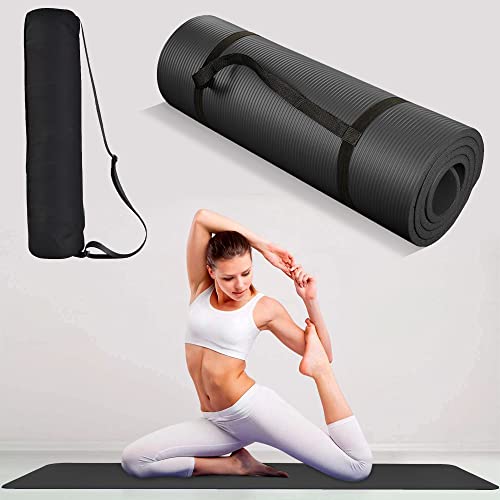 Image of AYSIS 13mm Extra Thick Yoga and Exercise Mat with Carrying Bag for Gym Workout and Yoga Exercise. (Black)