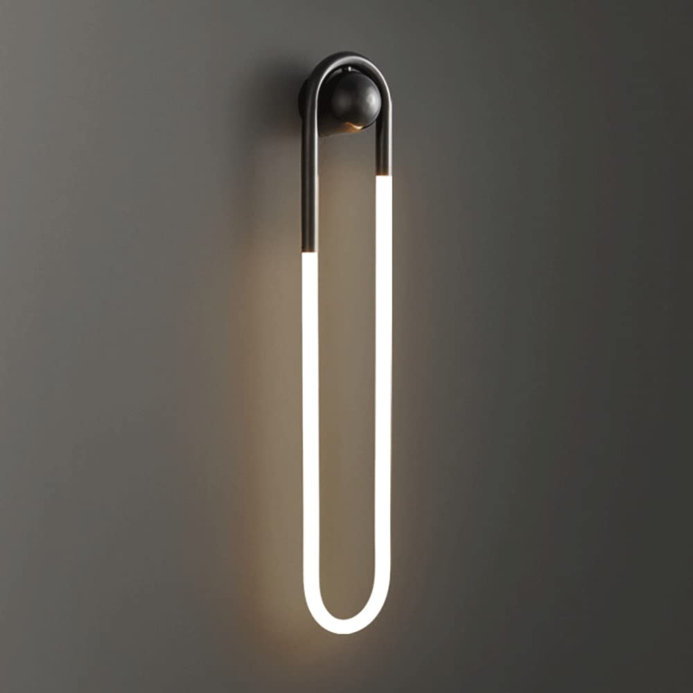 HCZKIUJY Modern Black Brass Wall Sconce with White Acrylic Shade, 3-Color LED Wall Light for Bedroom and Living Room (75CM)