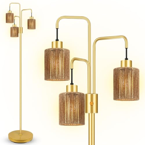Image of BoostArea Industrial Floor Lamp for Living Room,Gold Modern Standing Lamp Stand Up Lamp with 3 Light, Bulbs Not Included,Simple Design Floor Lamp for Bedroom, Living Room, Office, Kids Room, Reading