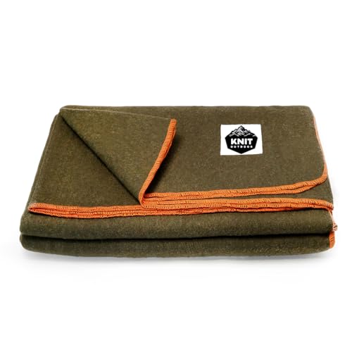 Knit Outdoor Manta grande de lana militar, cálida y gruesa, ideal para camping, al aire libre, eventos deportivos, picnics, 4.4 libras, 64 x 88 pulgadas (verde oliva)