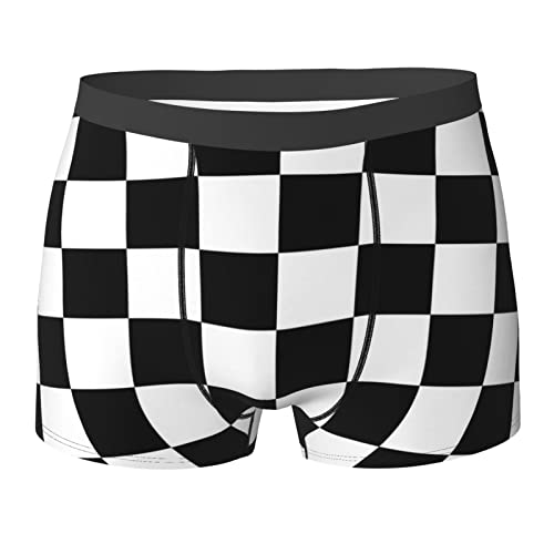 Men's Boxer Briefs Underwear - Black White Race Checkered Flag Pattern, Soft Comfort Breathable Underpants