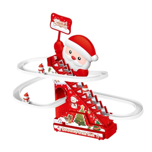 Jouet d'escalade et Toboggan Père Noël avec Musique et Lumières, électrique Escalade échelle Père Noël pour Escaliers Automatiques pour Cadeau Enfant, Décoration pour Sapin de Noël, 5 Figurines