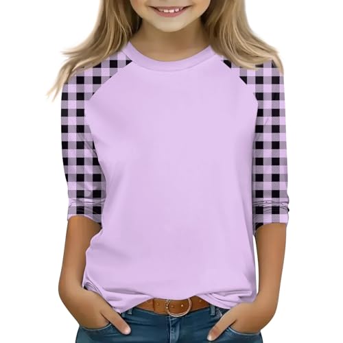 Shirts for Girls 3/4 Sleeve Crew Neck Graphic Blouses Athletic Elbow Sleeve Tops Summer Curved Hem Kids Clothes