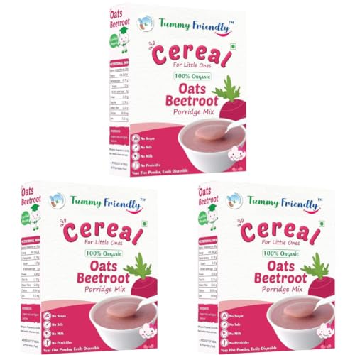 Image of TummyFriendly Foods Certified 100% Organic Oats, Beetroot Porridge Mix | 100% Organic Oats for Baby 6 month | Rich in Protein, Healthy Fat, Iron and Dietary Fibre | No Sugar, No Salt, No Milk, No Chemicals, No Pesticides & No GMO | Maximum Possible Nutrition From Real Food | Shelf Life 9 Months | 200g