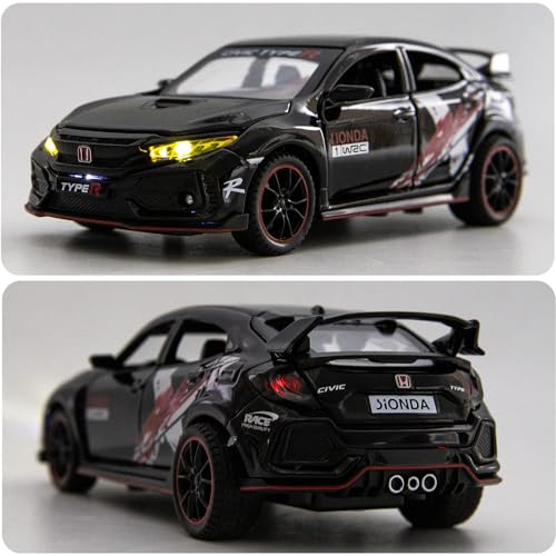 Image of DARVICE 132 Civic Type R Toy Car Alloy Diecast Metal with Openable Door Light Sound Pullback Toy Car for Kids