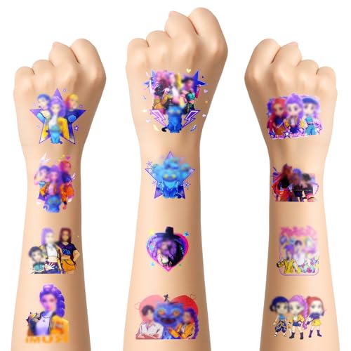 Tatouages Temporaires Kpop, Hunters Lot de 25 Feuilles de Tatouages Temporaires pour Enfant, Huntri Tatouages Cartoon Amovibles, Tattoos Temporaires Hunters