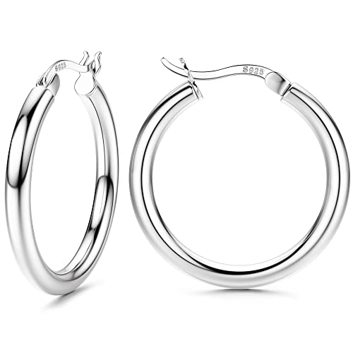 Chriscoco Pendientes Aro Plata 925 Hipoalergénicos Ligeros Pendientes de Aro Huggie para Mujer 13/15/20/25/30/40/50mm