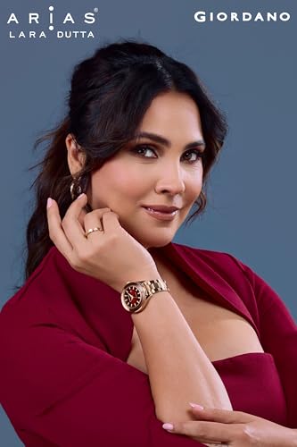 Image of Giordano Arias Lara Dutta Signature Collection Analog Quartz Watch for Women Round Sunray Dial Crystal Hour Markers, Date Display & Stainless Steel Strap