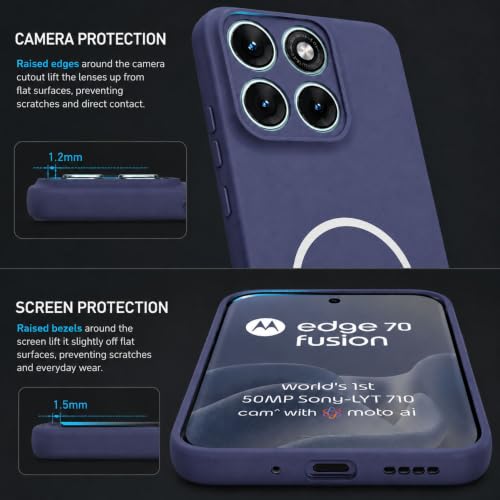 Image of SBMS Silicone Back Cover Case for Motorola Edge 70 Fusion 5G | Soft Micro-Fibre Lining Inside | Magsafe Print On Back Side Camera Protection Bump | Shockproof Case Moto Edge 70 Fusion (Blue)