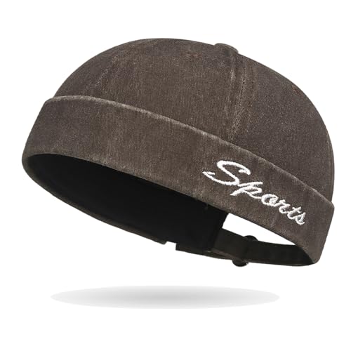 Image of Classic Vintage Style Solid Color Sailor brimless Skull hat Casual Washed Cotton Rolled Cuff Harbour Hat
