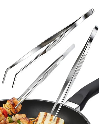 3 Pièces Pince Cuisine Inox, Pinces de Précision Cuisine, Longueur 30 cm * 2 & 20 cm * 1, Avec Pointes Dentelées Précises, Adaptées pour Cuisiner,...