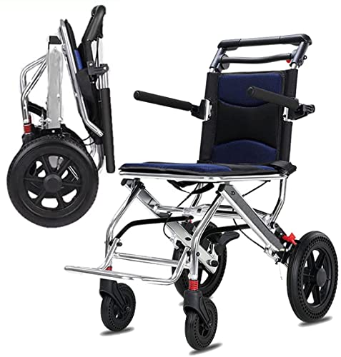 Silla de ruedas autopropulsada Silla de ruedas de transporte de aluminio liviana Silla de viaje de tránsito plegable portátil con reposabrazos giratorio y rueda amortiguadora de panal minusválidos