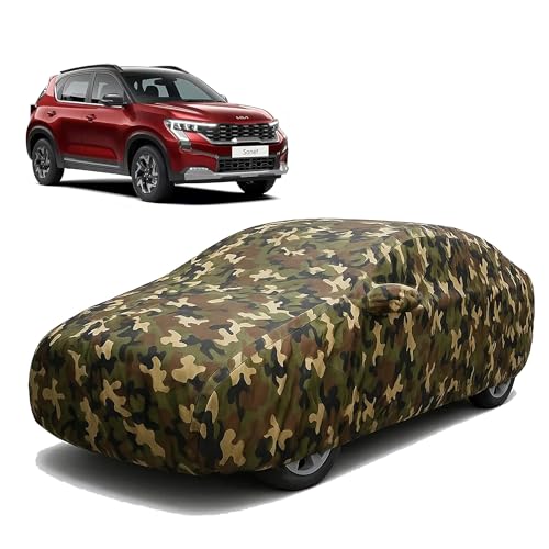 Image of Sulfar 100% Waterproof Car Body Cover Compatible with Mirror for Kia Sonet with Long Lasting Durable Material (Triple Stitched, Full Bottom Elastic, Camouflage Army)