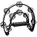 Hordion Tambourine Double Row Metal Jingles, Hand Held Percussion Half Moon Tambourines Musical Instrument for Adults Music Enthusiasts Party, Black