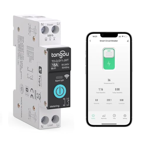 Interruttore su Guida DIN Interruttore Intelligente WiFi 1P Compatibile con Alexa, Google Assistant, Smart Life, TUYA, Interruttore Smart da 16A con 4 Modalità di Temporizzazione Funzione