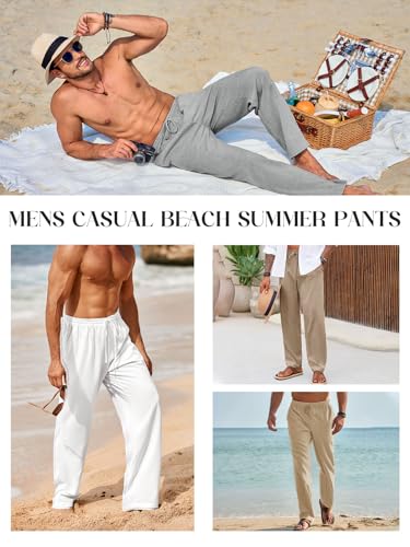 Runcati Mens Casual Linen Pants Elastic Waist Drawstring Summer Beach Pants Lightweight Loose Fit Yoga Trousers4