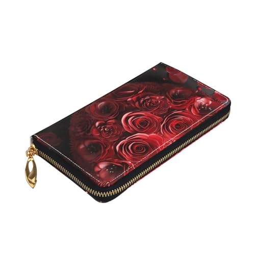 Red Rose Love Heart Women Wallets Leather Zip Around Clutch Purses Waterproof Credit Card Holder With Phone Holder Ladies Travel Coin Purse3
