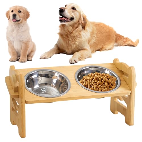 Ciotola per cani rialzata, mangiatoia per cani, ciotola regolabile per cani rialzata, ciotola per cani con 2 ciotole in acciaio inox, per cani di piccola taglia media