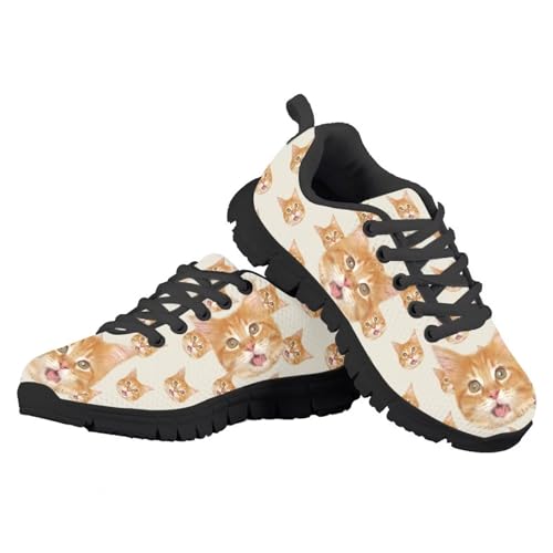 Kid Girl Mesh Sports Shoe Cute Cat Print Sneaker Lace Up Lightweight Breathable Athletic Running Tennis Shoe US11-5