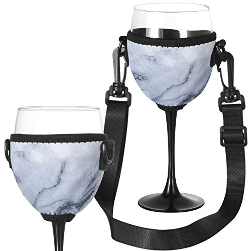 Beautyflier Wine Glass Insulator/Drink Holder/Neoprene Sleeve With Adjustable Neck Strap For Wine Walk (Marble Gray) #TOP13