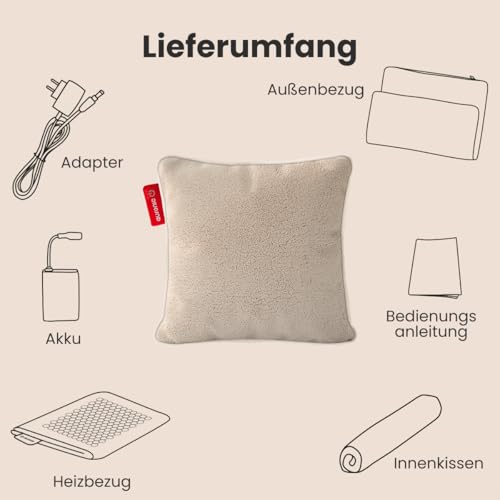 Auronic Heizkissen Kabellos - Wärmekissen mit Akku - Kabelloses Kissen mit Abschaltautomatik - Elektrisches - Beheizbares - Infrarot - Aufladbar - Für Rücken - 45x45cm