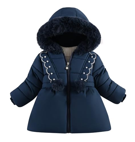 Happy Cherry Toddler Girls Winter Jacket Coats - Kids Cute Lace Fleece Warm Puffy Hooded Outwear Heavy Parka 1-4 Years