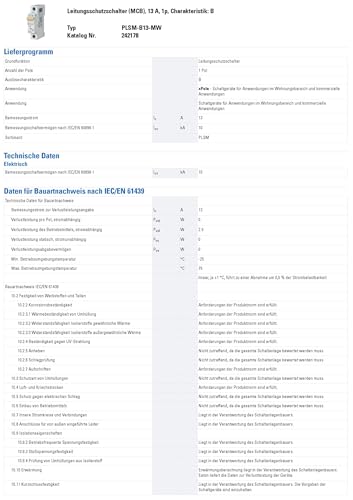 Eaton PLSM-B13-MW Leitungsschutzschalter 13A 1-polig 1p B-Charakteristik LS-Schalter ( 242178 ALT 244706 )