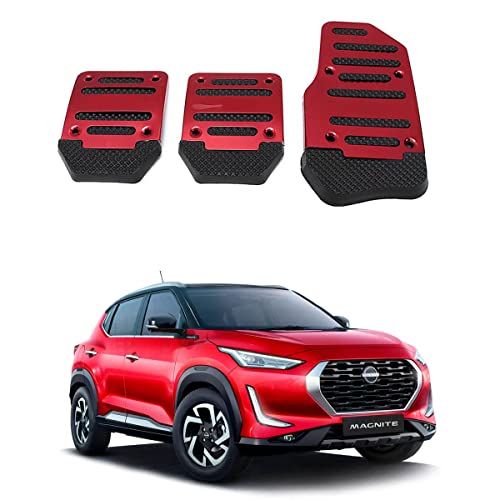 Oshotto 3 Pcs Non-Slip Manual CS-373 Car Pedals Kit Sports Pad Covers Set Compatible with Nissan Magnite (Red)