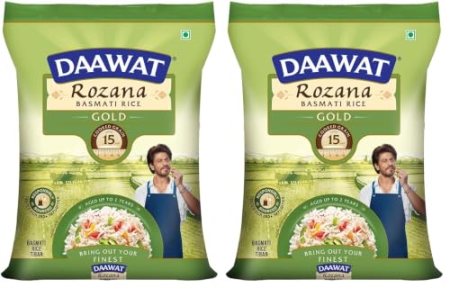 Image of Daawat Rozana Gold Basmati Rice 5Kg| For Everyday Consumption| Cooked Grain Upto 15mm*| Naturally Aged (Pack of 2)