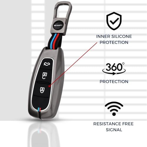 Image of KEYCEPT Metal Alloy Key Cover for Suzuki Baleno | Grand Vitara | S Cross | Ciaz | Swift | Ignis | XL6 | Fronx | Brezza | Jimny 3 Button Smart Key with Keychain (Short Keychain).