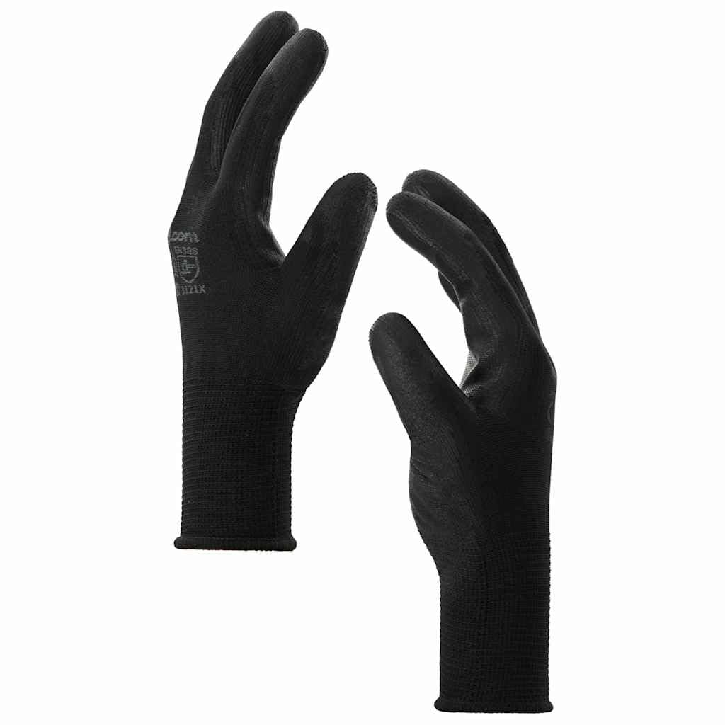 Lot de 24 paires de gants de travail en polyester - Noir - Taille 10 XL - Gants de montage avec protection contre les coupures et adhérence - Pour atelier, jardin, chantier, industrie