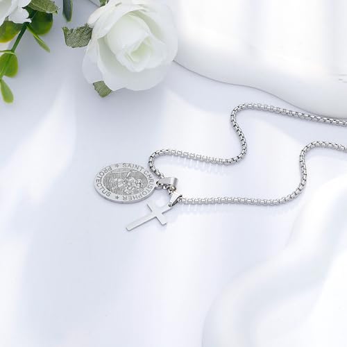 LIUANAN Saint Christopher Medal Necklace for Men Stainless Steel Religious Pendant Christian Protection Jewelry Catholic Gifts for Men Confirmation First Communion Graduation Gifts3