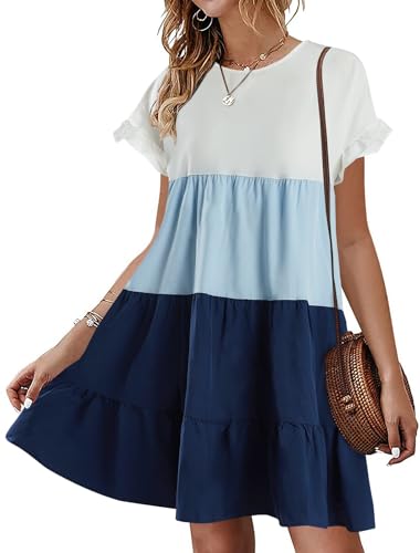 Image of Imysty Womens Boho Floral Ruffle Sleeve Babydoll Loose Flowy Casual Summer Pleated Mini Dress