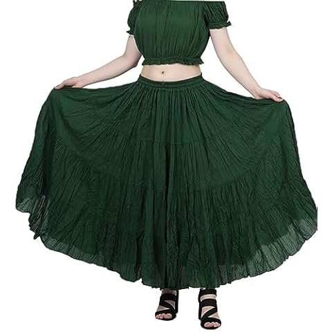 Wevez Women’s 12 Yards American Belly Dance 4 Tiered Long Cotton Skirt (Green) Cover