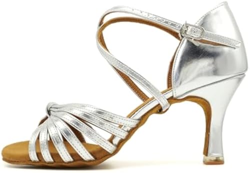 BDdance - Zapatos de baile latino para mujer, sandalias de salón de baile, salsa, jazz, tango, danza, cuero, plateado, #2398, 4.5-11, plateado, 39.5 EU