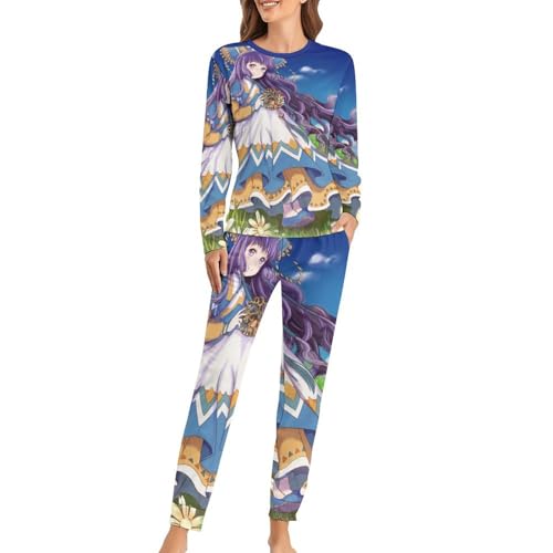 Pyjama Femme Violet Ensemble Vêtement de Nuit Manches Longues