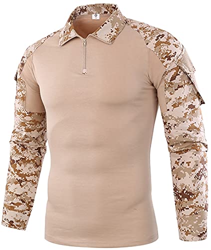 Czen Camisas Militares tácticas para Hombres Camisa de Manga Larga de Camuflaje Camisa de Manga Larga con Cremallera 1/4 Camisa de Senderismo del ejército al Aire Libre (5XL,Digital Desert)