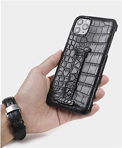Étui en cuir de crocodile pour iPhone 14 Plus coque luxe noire