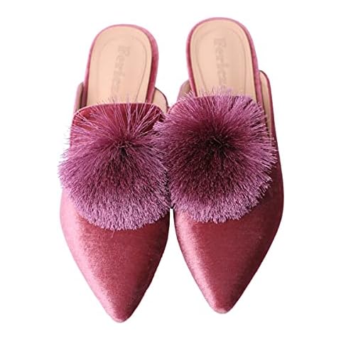 Fericzot Pom Pom Pointed Flat Slippers Cover