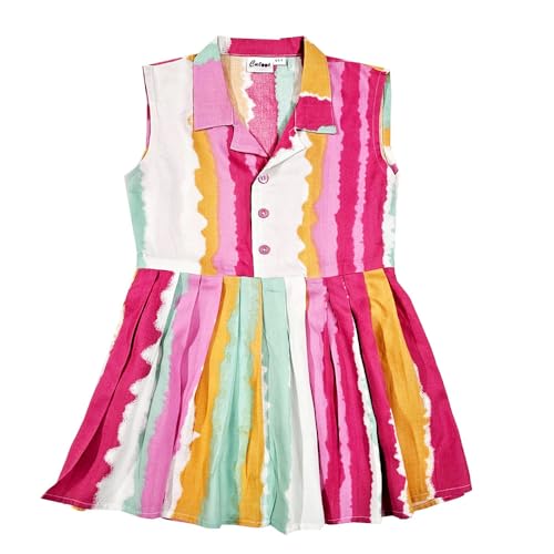 Image of Girls Printed Knee Length Fit and Flare Sleeveless Collar Dress